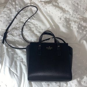Kate Spade Black Pebbled 100% Leather Handbag w Removable Crossbody Strap